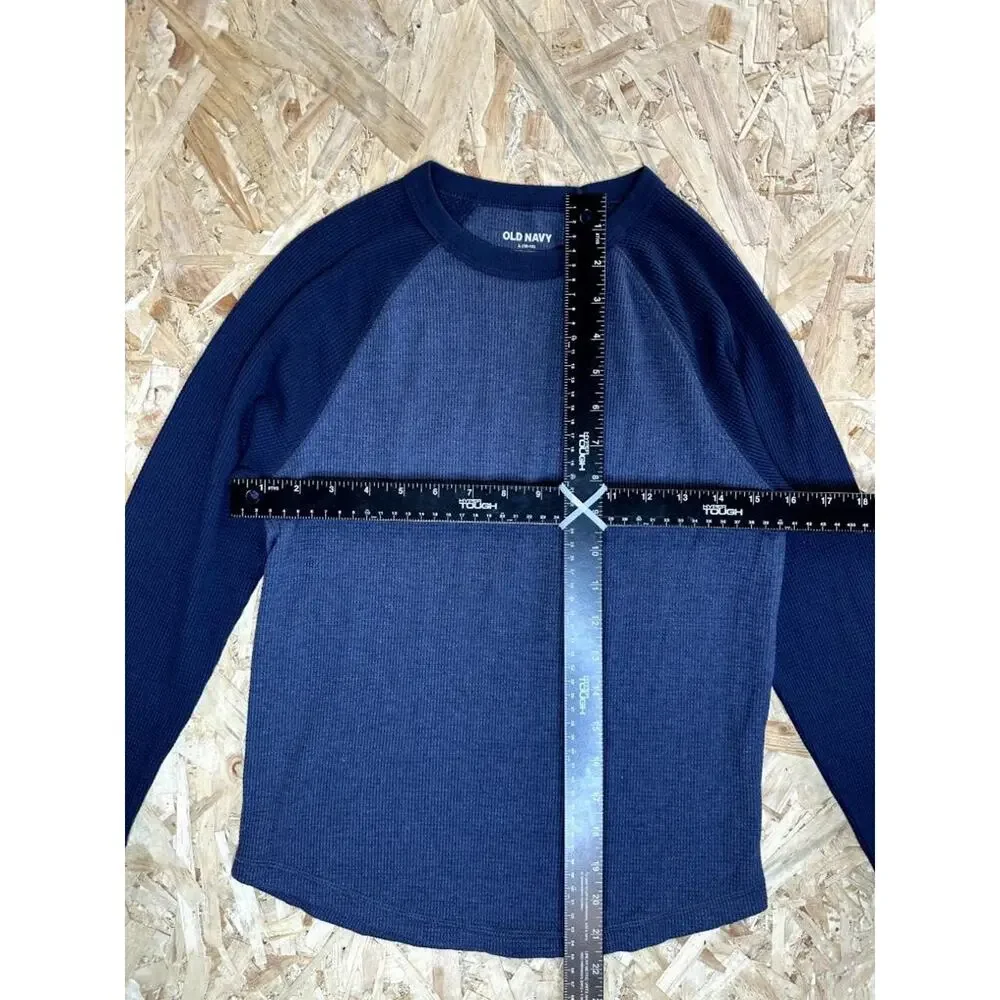 Old Navy Boys Thermal Shirt Size L 10-12 Blue Raglan Long Sleeve Waffle Knit